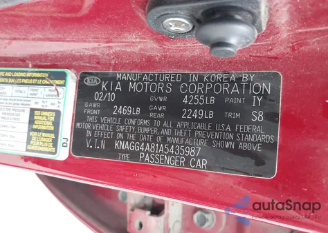 2010 Kia Optima Lx from USA, damaged, VIN KNAGG4A81A5435987